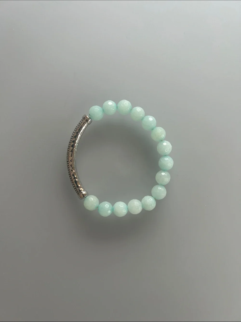 Mint Beaded Stretch Bracelet with Silver Accent